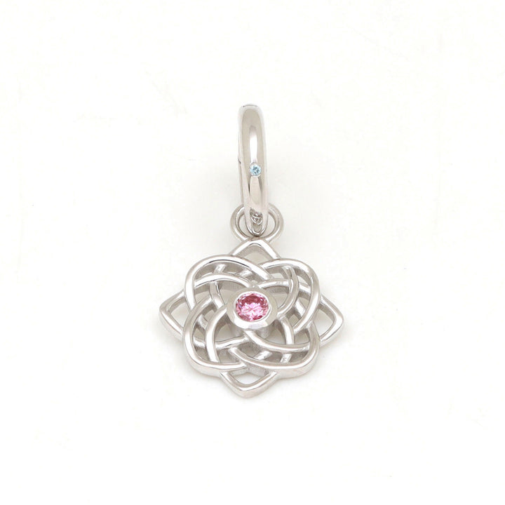 DIVETIA Bound charm with lab-grown pink diamond in rhodium-finished sterling silver, front view