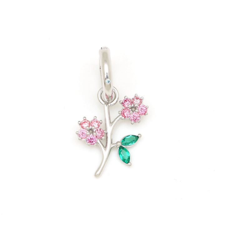DIVETIA Blossom charm with lab-grown pink diamond in rhodium-finished sterling silver, front view