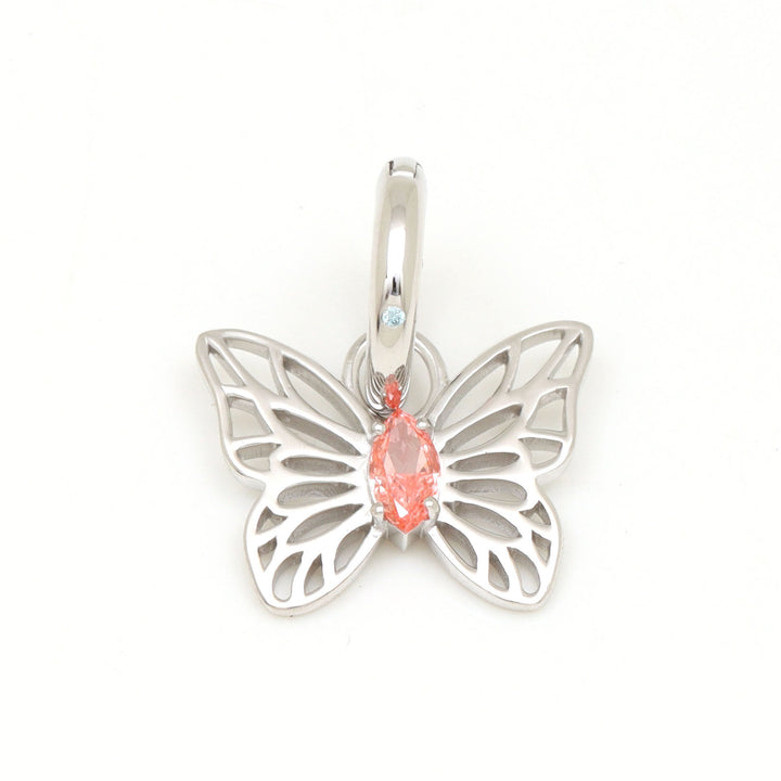 DIVETIA Flutter charm with lab-grown pink diamond in rhodium-finished sterling silver, front view