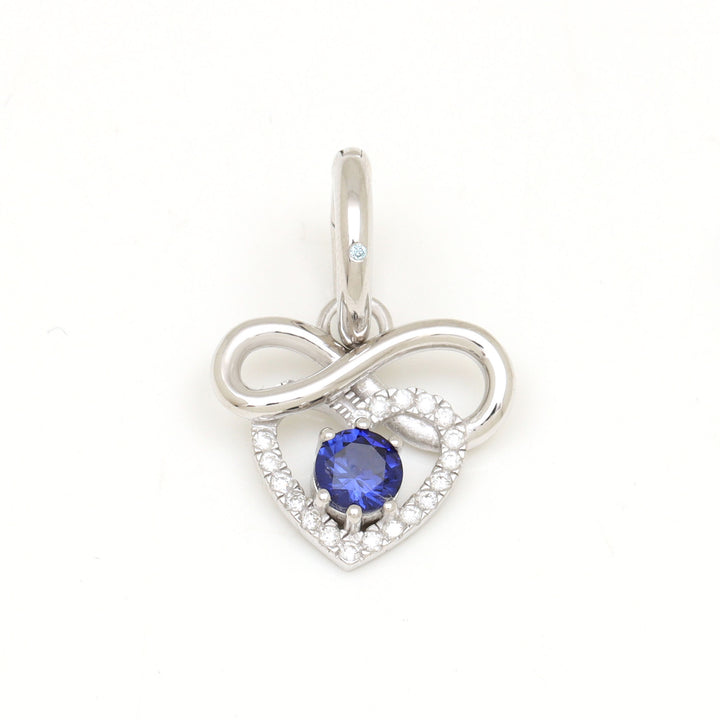 DIVETIA Endless charm with lab-grown sapphire in rhodium-finished sterling silver, front view